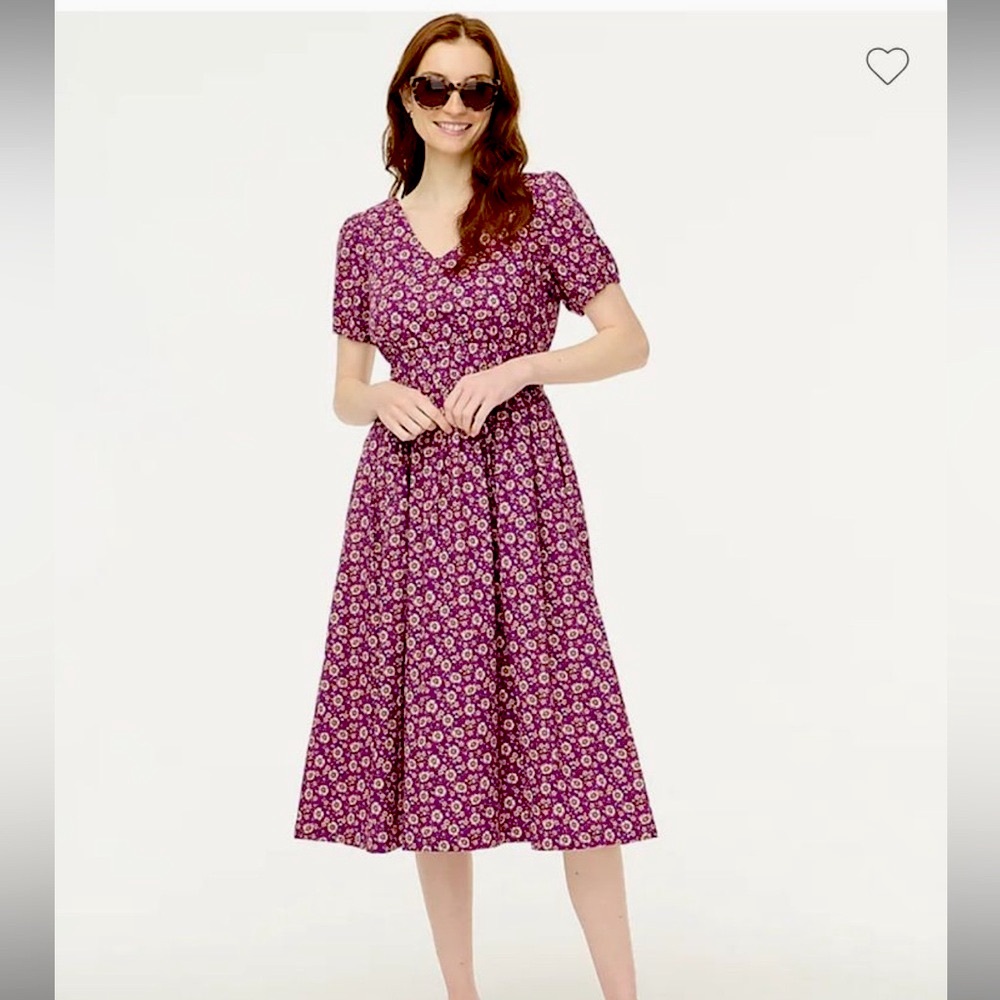 J. Crew Puff Sleeve V-Neck Midi Dress